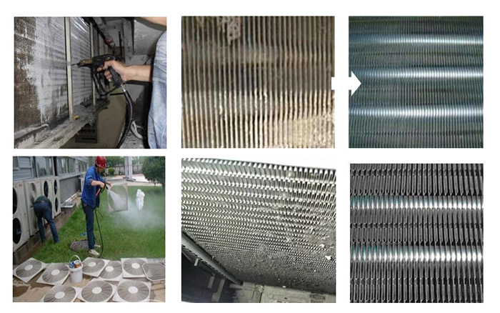 空調(diào)室外機的冷疑器進(jìn)行噴淋沖刷